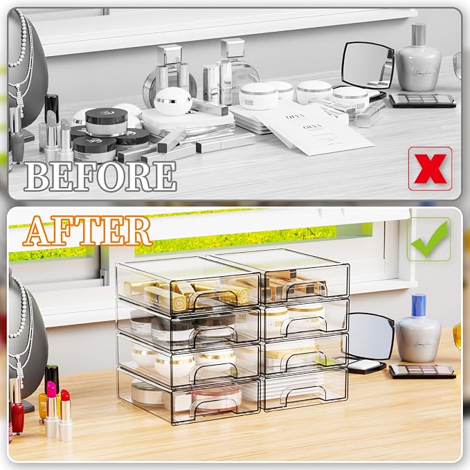 8 Pack Small Clear Stackable Storage Drawers, 2.2'' Tall Desk Organization and - Image 8