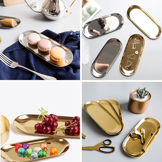Stainless Steel Decorative Tray, 9 Inch Long, Jewelry Dish Cosmetics Organizer - Image 3