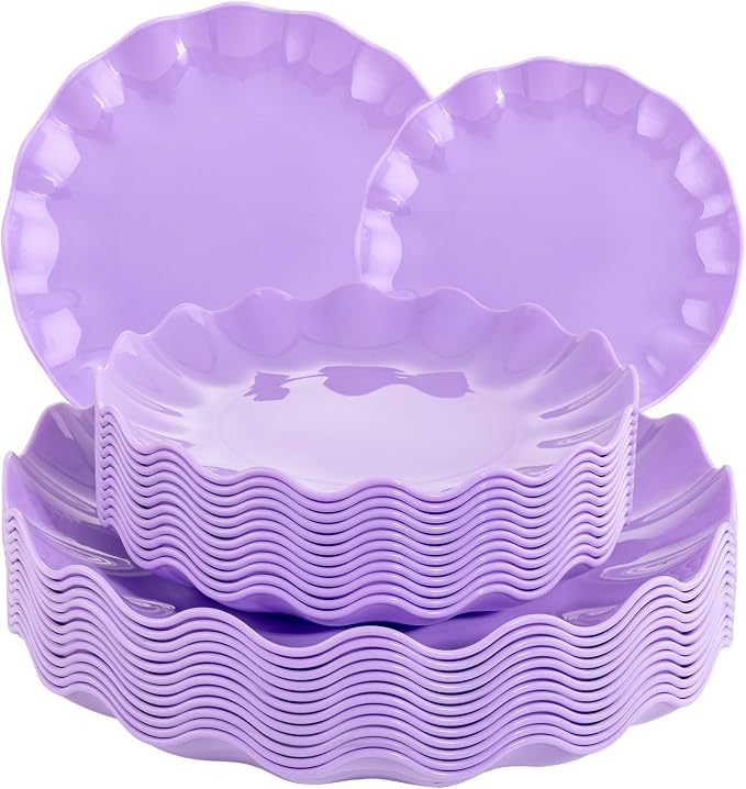 LIYH 24pcs Purple Plastic Plates Reusable, Unbreakable Dinner Plates, Scalloped by LIYHLoveinyourheart