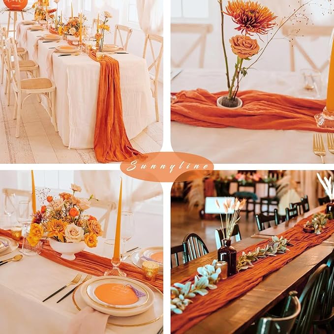 6 Pieces 10FT Orange Cheesecloth Table Runner Boho Gauze Fabric Runner - Image 6