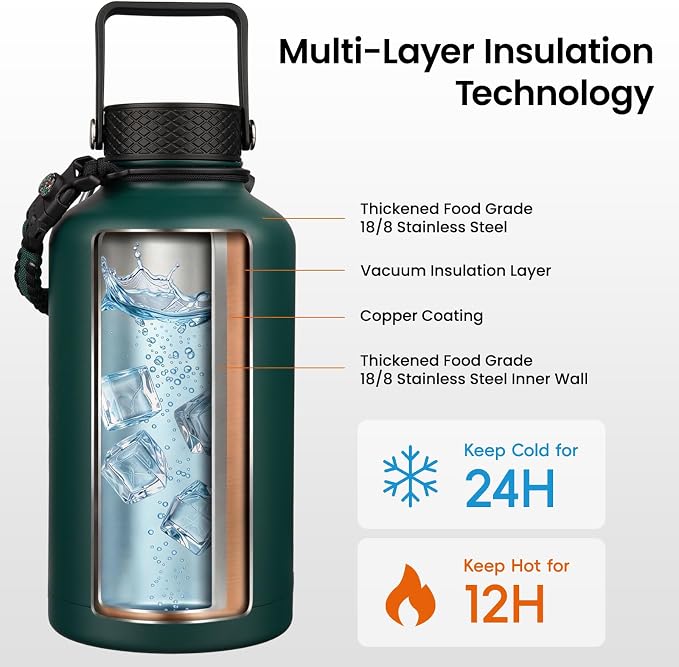 Konokyo 50 oz Insulated Stainless Steel Water Bottle Jug - Image 3