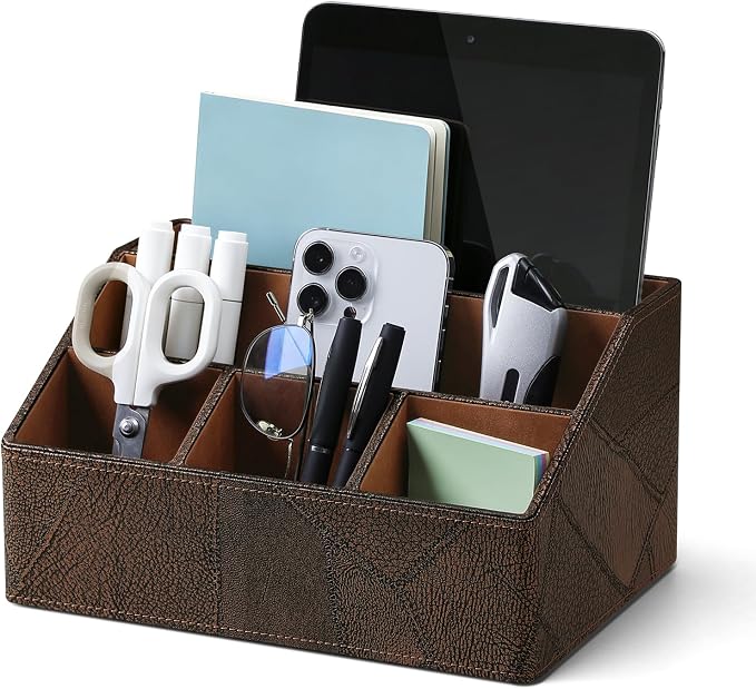 PU Leather Desktop Organizer, Home Luxury Remote Control Holder, Office Desk by Unknown