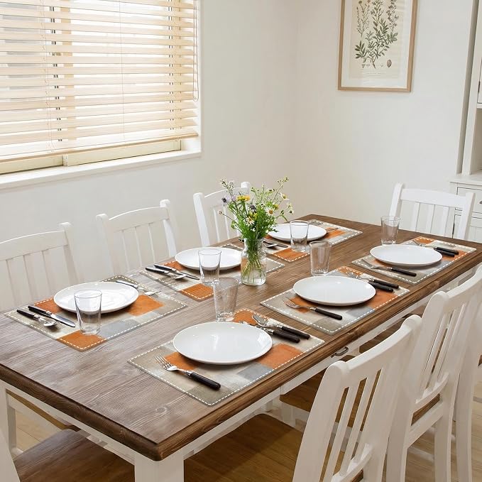 Emvency Farmhouse Placemats Set of 6, 12x18 Inch, Geometric Orange Neutral | - Image 5