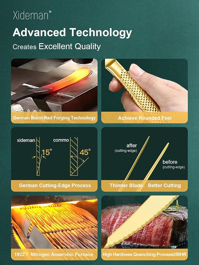 16-Piece Luxury Gold Hammered 18/10 Stainless Steel Silverware Set | Ultra - Image 4