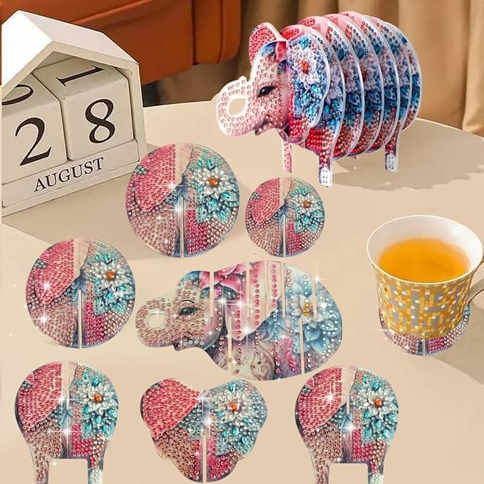DDGYP Elephant Diamond Art Coasters, Acrylic Diamond Painting Coasters Kit | - Image 3
