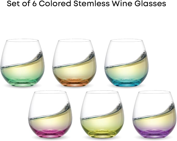 JoyJolt Hue Stemless Wine Glass Set, Large 15 oz Stemless Wine Glasses Set of 6 - Image 5
