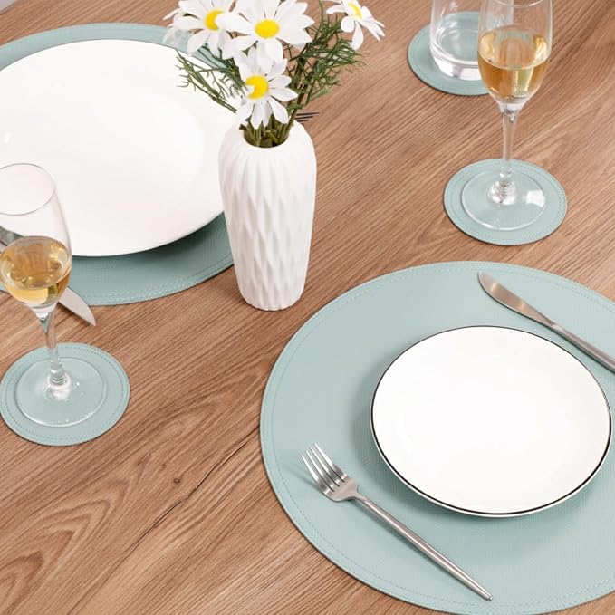 Set of 8 Faux Leather Round Placemats and Coasters, Coffee Mats Kitchen Table - Image 3