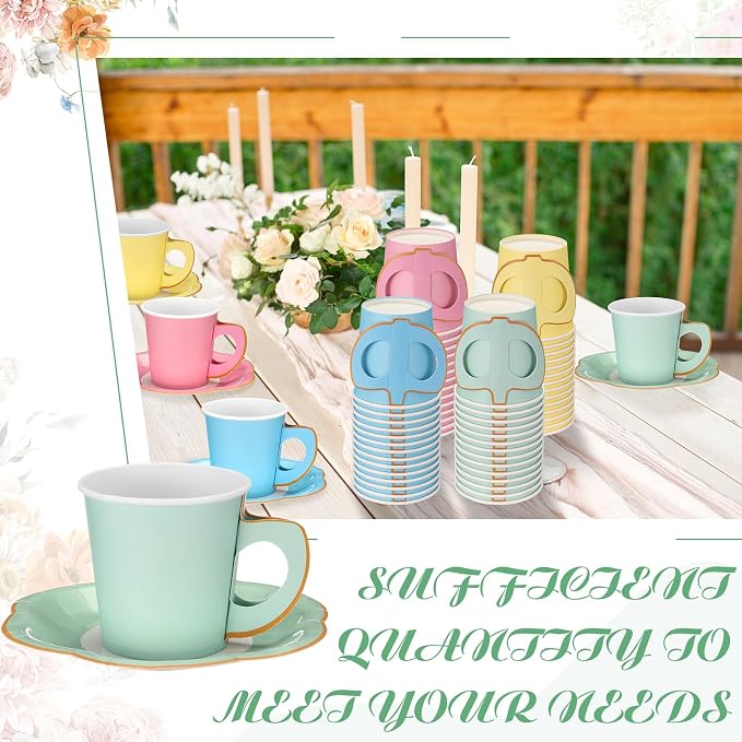 Umigy 36 Sets Pastel Tea Party Decorations 6.5 oz Paper Teacups & Saucer Set - Image 5