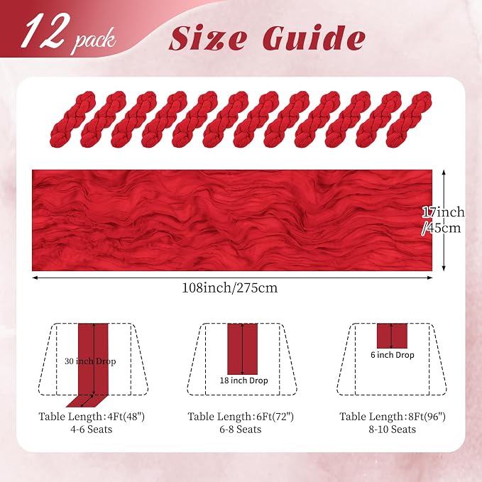 12 Pack Red Cheesecloth Table Runner 17x108 Inch Semi Sheer Boho Gauze Cheese - Image 2