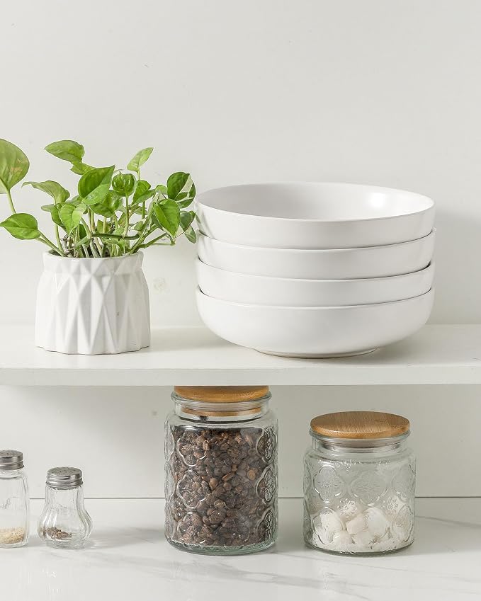 Pasta Bowls Set of 2, 34 oz Deep Salad Bowls, Stoneware Bowl Plates - Image 5