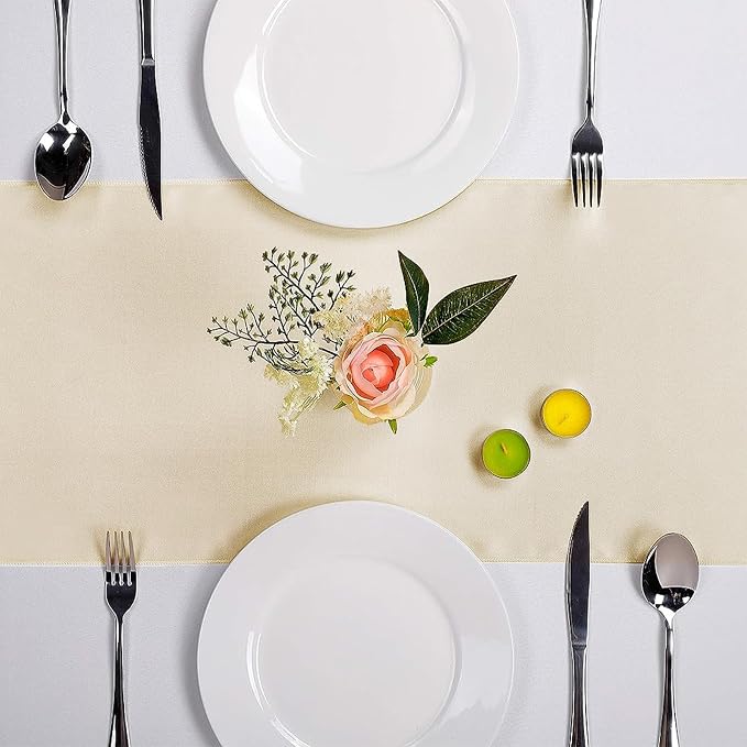 10-Pack Satin Table Runner Champagne 12 x 108 inches Long, Table Runners - Image 2