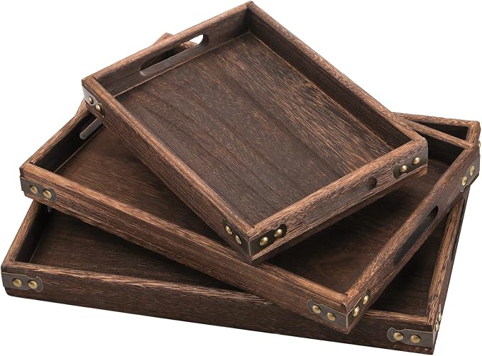 TOPZEA 3 Pack Wood Serving Tray by TOPZEA