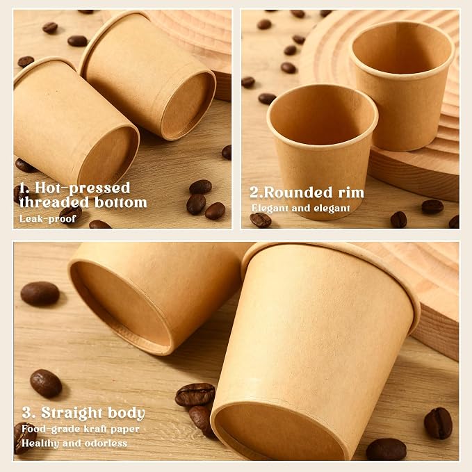 100 Pack 4oz Mini Coffee Cups Disposable Paper Cups Hot or Cold Beverage Cup - Image 3