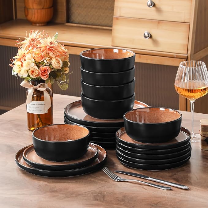 vancasso Plates and Bowls Sets, 18 Pieces Stoneware Dinnerware Sets - Image 8