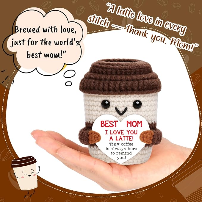 Mini Birthday Gift for Her Crochet Coffee Cup Mom Gift for Women I Love You | - Image 2