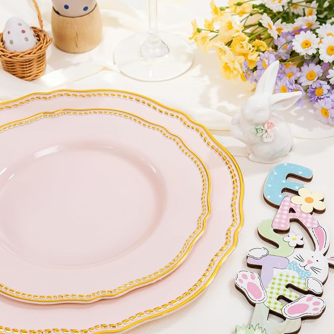 60 Pcs Pink Gold Dinner Plates for Wedding | 10 inch Heavy-duty Disposable - Image 5