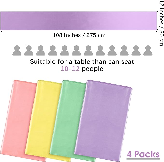 Aneco 4 Pack Satin Table Runner 12 x 108 Inch Pastel Rainbow Long Bright Silk - Image 2