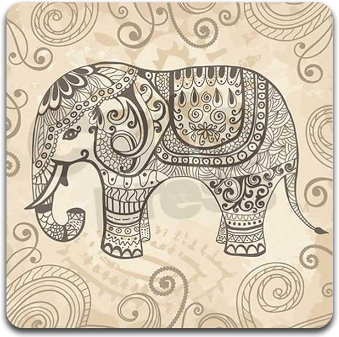 Hand Drawn Elephant Square Coaster Set - Image 3