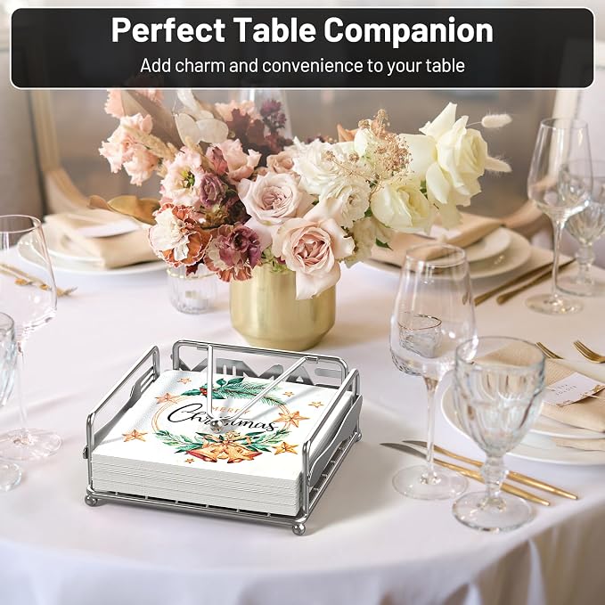 Napkin Holder for Table, Weighted Arm, Square Cocktail Paper Holder, Elegant - Image 2