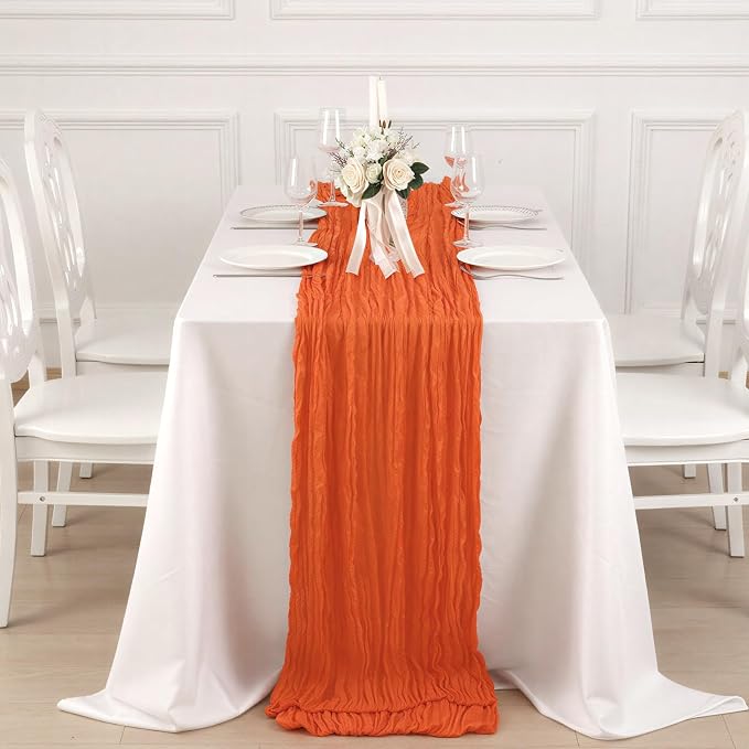 8 Pack Orange Cheesecloth Table Runner 120 Inch Boho Wedding Decor | - Image 4