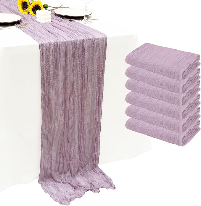 6Pack Lavender Cheesecloth Table Runner 20 x 120 inch Gauze Table Runner | by Seveups