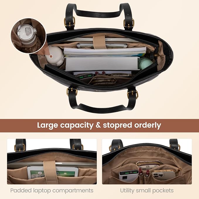 LOVEVOOK Laptop Tote Bag for Women, Vintage Leather Work Tote Bag for Women - Image 3