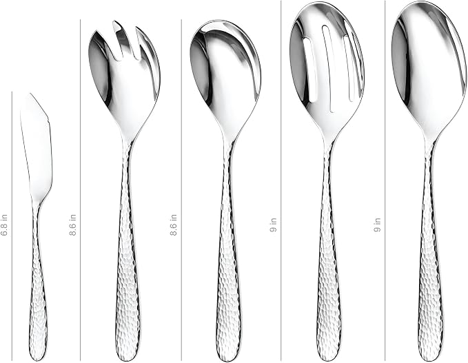Hammered Serving Utensil Set, 18/10 Stainless Steel Serving Spoons, Salad - Image 7