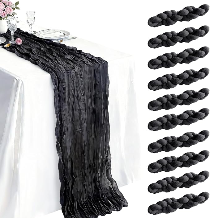10 Pack Black Cheesecloth Table Runner 21 x 120 Inch Boho Gauze Sheer Table by Unknown