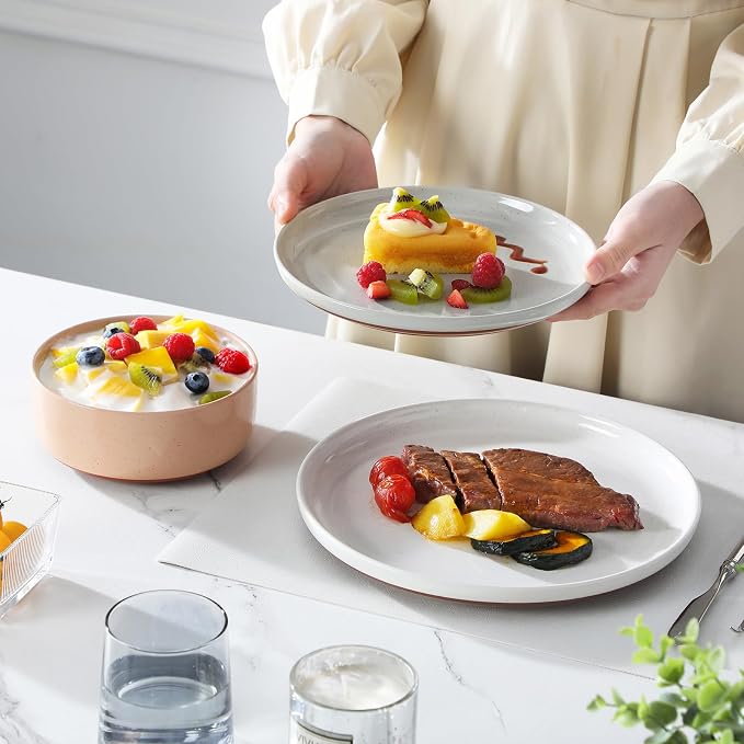 MALACASA Plates and Bowls Sets, 12 Pieces Modern Stoneware Dinnerware Set - Image 5