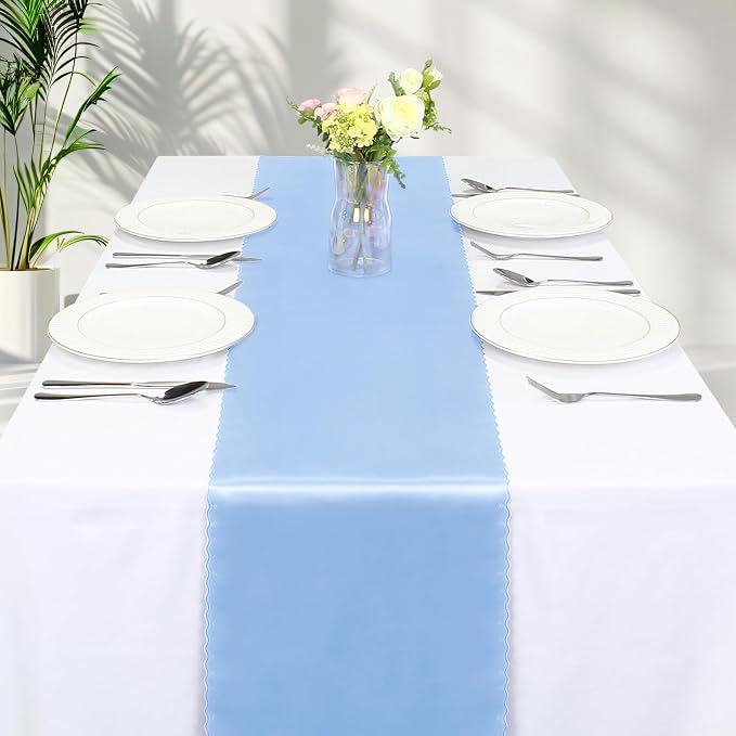 VACVELT Light Blue Satin Table Runners, 12x72 Inch, 6 Pack, Scalloped Edge | - Image 8