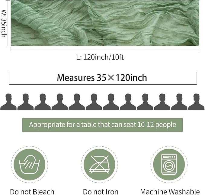3 Pack Sage Green Cheesecloth Table Runner 35x120 inch, Semi Sheer Boho Gauze - Image 6