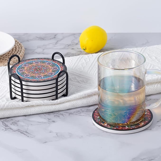 Ceramic Coasters Absorbent Non Slip 6pcs 4 Inch Coaster Turkish | Drink Coasters - Image 7