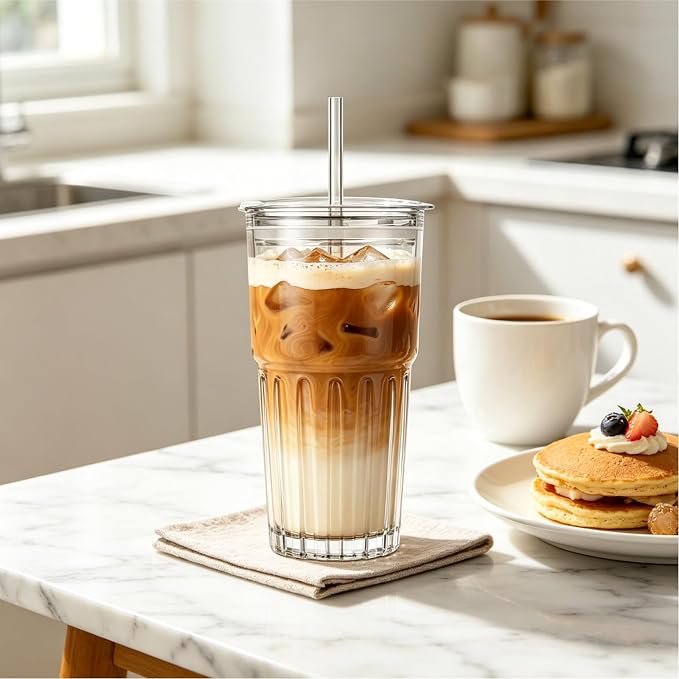 INSETLAN 20 oz Clear Glass Tumbler Set - Image 9