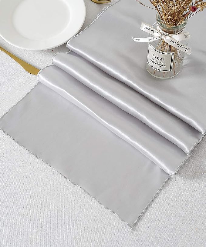 Silver Table Runners 16 Pack 12x108 inch Silk Satin Smooth Fabric | Satin Table - Image 6