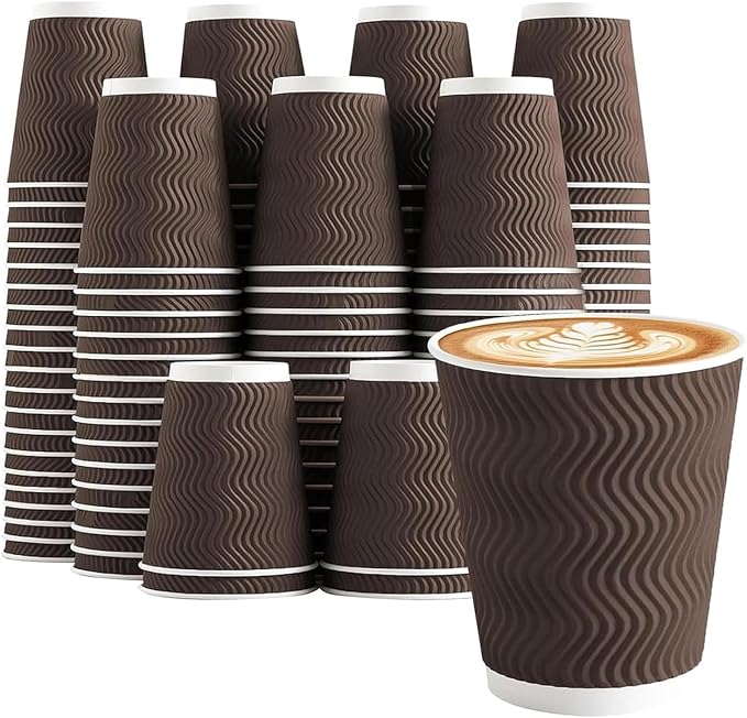 Clawsoff 150 Pack 8 oz Disposable Paper Coffee Cups Insulated Brown | by BuyNow