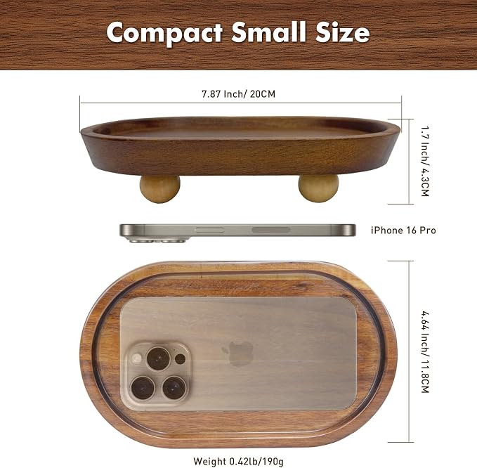 Small Wooden Riser, Oval 7.8x4.6inch Tray - Image 2