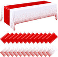 24 Pack White and Red Disposable Plastic Tablecloths and Satin Table Runner Set by Breling