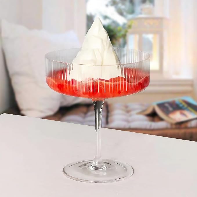 Montex Ribbed Coupe Glasses Set of 6, 10 oz Crystal Espresso Martini Glasses - Image 4