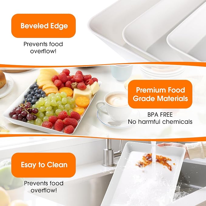 SpaceWhisper Serving Tray, 3 Pack, Rectangular Appetizer Platters | Stackable - Image 3
