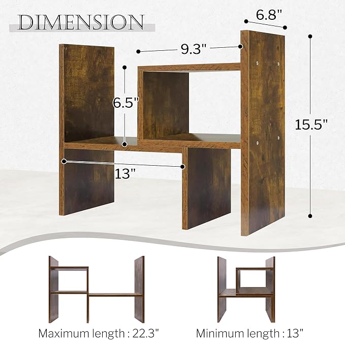 Jerry & Maggie Adjustable Wood Desktop Display Shelf Natural Wood Tone | Wooden - Image 2