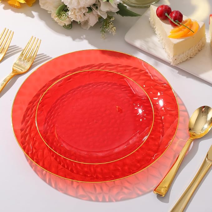 64 Pcs Red Plasitc Plates for Patriotic Day, 32 Guests Clear Red Plates - Image 7