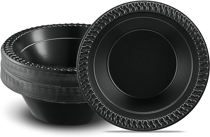 PLASTICPRO 100 PCS Black Plastic Bowls Light Weight 12 oz Plastic Soup Bowls by PLASTICPRO