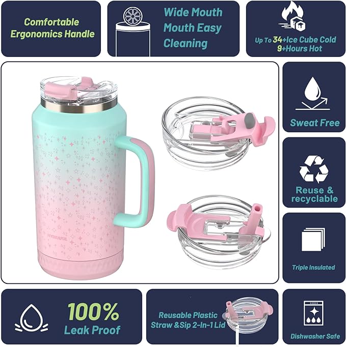 Hydraful 64 oz Tumbler with Handle and Straw - Image 2