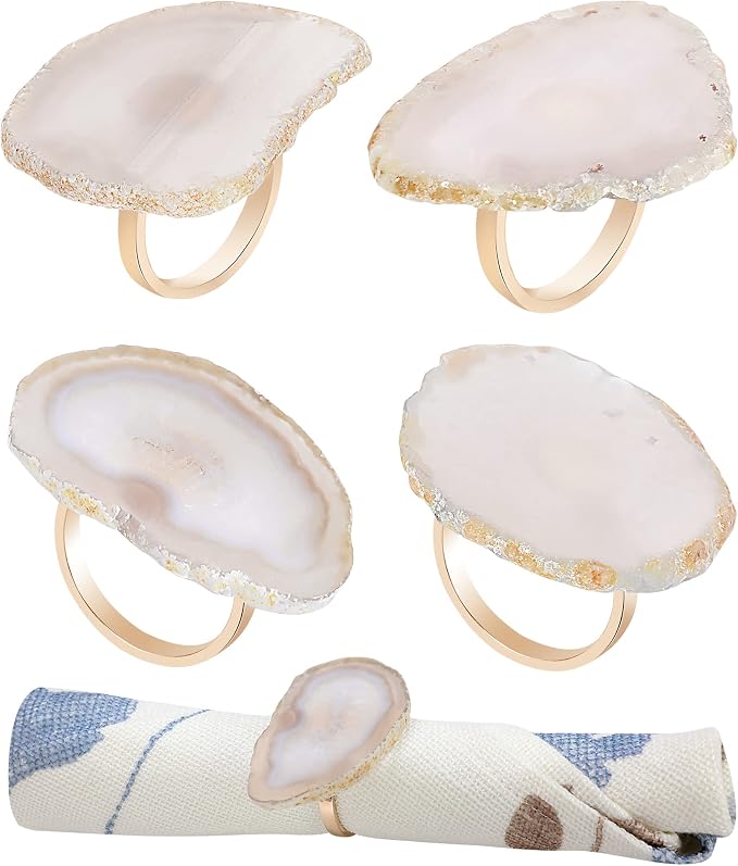 CozyTower Agate Napkin Rings Set of 4, Unique Geode Napkin Rings | Gold Napkin by CozyTower