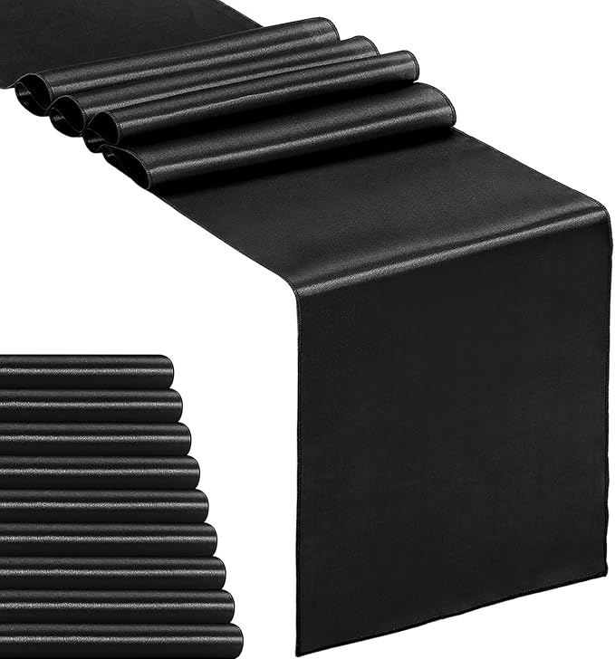 10-Pack Satin Table Runner Black 12 x 108 inches Long, Table Runners by Hahuho