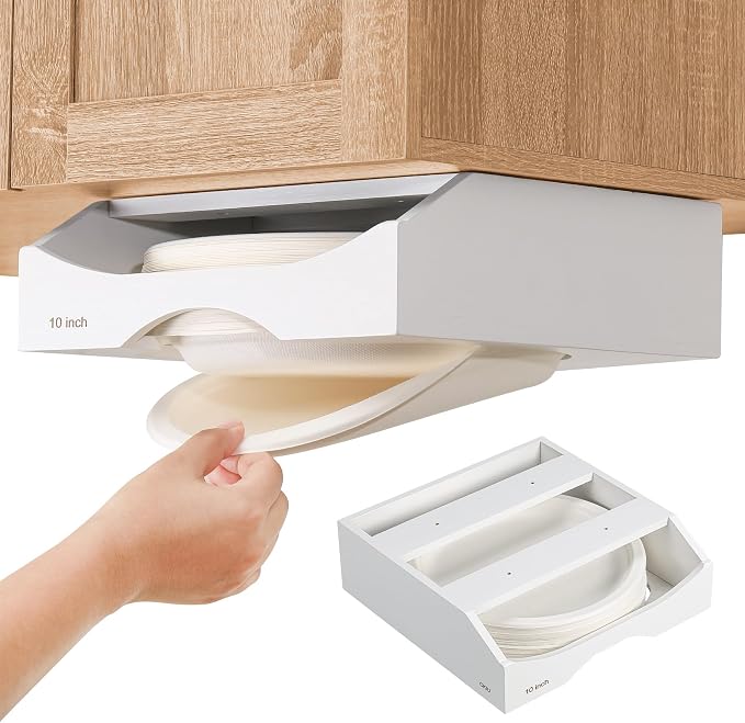 10-inch Paper Plate Dispenser Under Cabinet, Bamboo Paper Plate Holders by CKIU