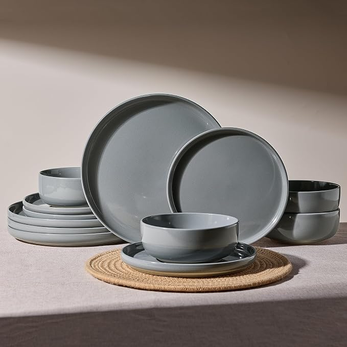 Famiware Milkyway 12-Piece Stoneware Dinnerware Set, Dark Gray | Plates and by Famiware
