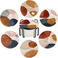Drink Coasters for Drinks Set of 6, Terracotta Navy Orange and Gold Abstract by Ansouyi