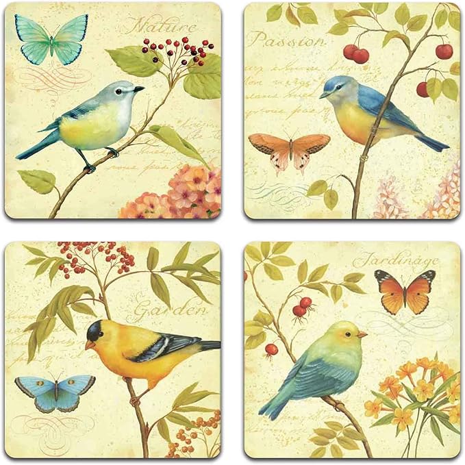 Bird and Butterfly Square Coaster Set by QJ+CMJ