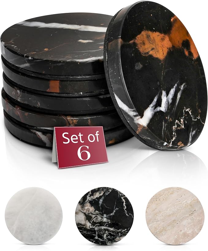 Gusto Nostro Black Marble Coasters Set of 6 by GustoNostro